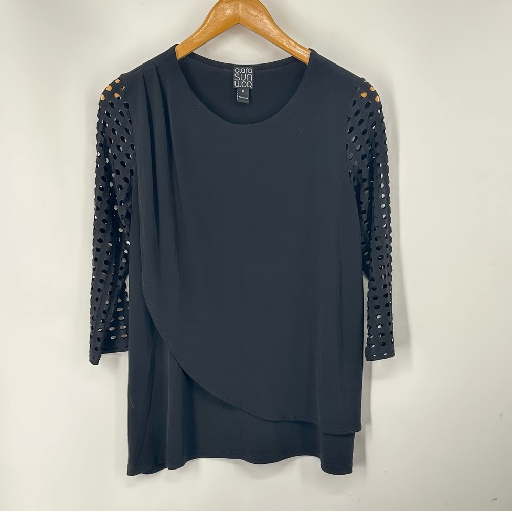 Clara Sun Woo Black Blouse with Cutout Sleeves